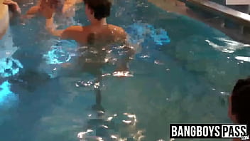 A big party of bareback fucking and swimming in a pool