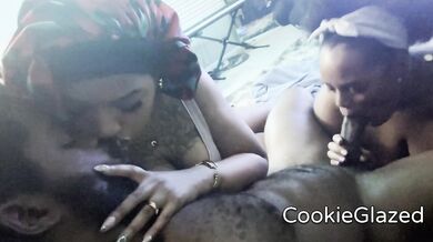 Real Couple Amateur FFM Threesome With Glazed Ebony BBC Big Dick BBW Hot Kissing