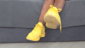 Wiggling my toes inside my soft yellow sneakers dd