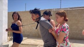 Four Femdom Women Enjoy Toying With Their Submissive Party Pet (low res mp4)
