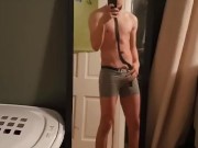 Boy strips and jerks off in collar and leash - short