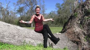 Confetti Balloon Blow & Pop On Down Tree In Tight Sparkle Body Suit & Thigh High Boots - Mp4