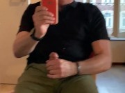 Quick jerk-off in my jeans. I cum on myself in front of open windows.