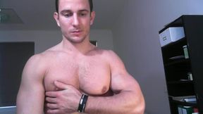 Stefano Uses Eletro-stim on Nipples, Flexes, Jerks Off & Cums