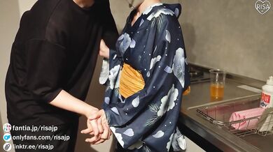A Cute Japanese couple enjoying romantic sex after attending a festival in yukata