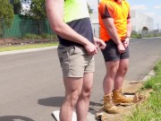 Two Tradies Taking a Slash