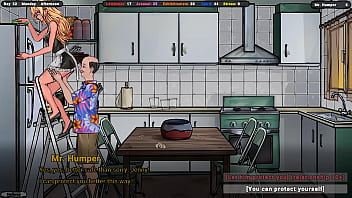 the landlord sniffs her panties under her skirt. Hentai Game