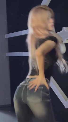 K-pop fan with a cute belly plays with her belly button