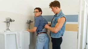 Handsome College Stud Pinched Nerdy Boy In The Toilets And Smashed His Plump Asshole