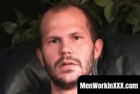 MenWorkinXXX.com - Stud passionately tugs on his huge dick after an intimate intervie