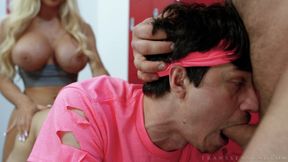 Gym Threesome with Twink and Busty Blonde Tranny at Transsensual - TS Sweat Slut Licks Pretty Pits For Bear Fuck - Adam X Lee