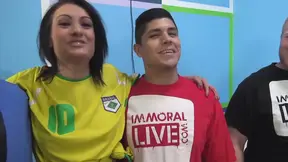 Two beauties suck his hard, horny pecker