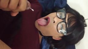 Latina tranny sissy wife self facial and cum eating slut deep throats every drop
