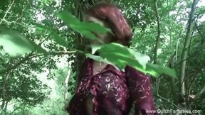 Redhead babe gets fucked and facialized in the forest