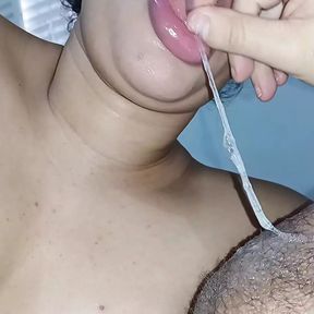 Slut out of breath from swallowing a hard cock deep in her greedy throat