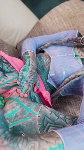 Tattooed Hippie's Self Dildoing Anal and gets ANAL Fuck with Big Cock   Clip 1