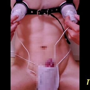 Japanese  boy nipple masturbation with nippledome and penis was erected