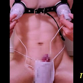 Japanese  boy nipple masturbation with nippledome and penis was erected