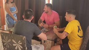 Wife Turns Poker Night into Foursome Fuck Fest with Husband's Buddies