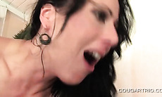 Three slick mature pussies fucked by one teen dick in 4some