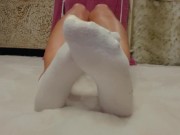 Sexy white ped sock strip tease