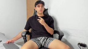 Latin Boy Jerking off While Smoke