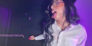 Brunette with Big Ass Gets Two Dicks in Glory Hole
