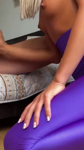 Adeline Murphy in purple spandex leggings - Handjob & sounding