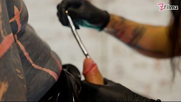 Three Cruel Latex Goddesses Destroy Tattooed Slave with Deep Sounding &amp_ Urethral Fingering