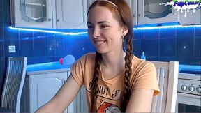 Redhead Teen with ponytails and freckles naked on webcam