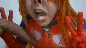 Pretty Trans Asuka Eating Cum and Giving a Blowjob to a Dildo while she uses a Extreme BDSM Nosehook