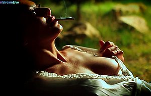 Smoking sandra romain fingering her twat at the park —