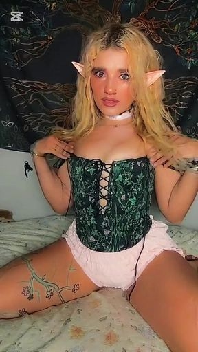 Petite Elf Fucks Herself with Her Dildo Toy, Making Her Pussy Cream All Over the Toy