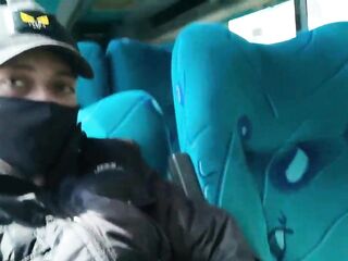 Oral sex and banging with creampie in public service bus - BlakeProductions