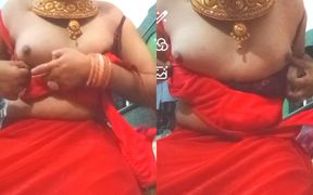Indian Gay Crossdresser Bottom Gaurisissy Real XXX Nude Video Call in Red Saree