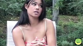 Asian porn star in high heels and bikini gets her pussy eaten and rammed