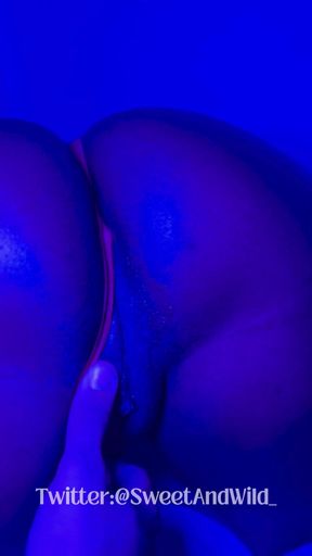 Ebony Goddess Leaking Neon Thong & Dildo Squirt