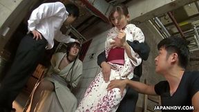 Several Asian dudes fuck yummy Japanese babe in kimono Natsume Inagawa