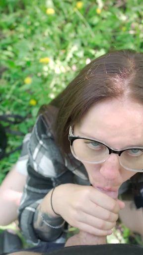 Outdoor Fun with Nerdy Girl in Glasses