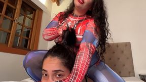 Spider woman chokes with her hands small girl - Part 2