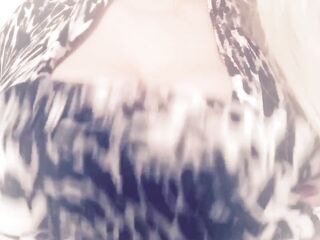 Carlycurvy plays in zebra top and ebony tights with belt