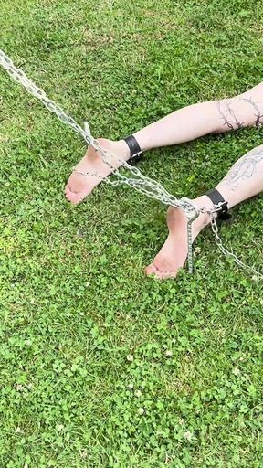 Double Female Domination with Already Heavy Bruised Slaven Who Receives More Corporal Punishment Outside in the Sun.