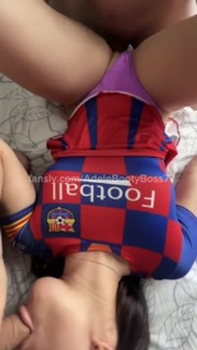 Hot cheerleader with a big ass fucks two guys