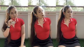 Smoking a marlboro red, lots of dangling in natural light, miniskirt & a red top - Smokingrapunzel - Smoking girl