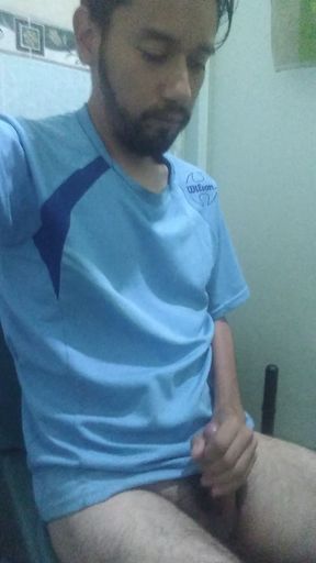 Man masturbates sitting on toilet