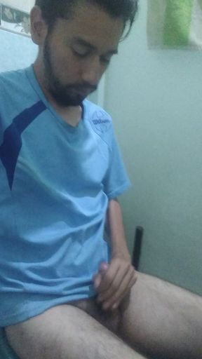 Man masturbates sitting on toilet