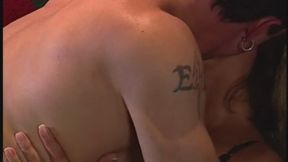 Dude leans back on couch and lets hot slut suck his hard cock