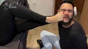 Nara makes him smell, clean and gag on her stinky feet (1080 EN-sub) - Foot Slave - Foot Domination - Foot Worship - Foot Humiliation
