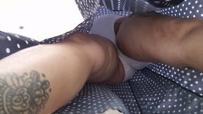 Wet White Panties Windy Day  UPSKIRT POV Giantess Unaware Milf scratches itchy crotch Hairy Bush Peeking thru panties Towering over you and sitting on you crotch & butt drops
