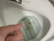 Having a risky wank in public toilets with cumshot